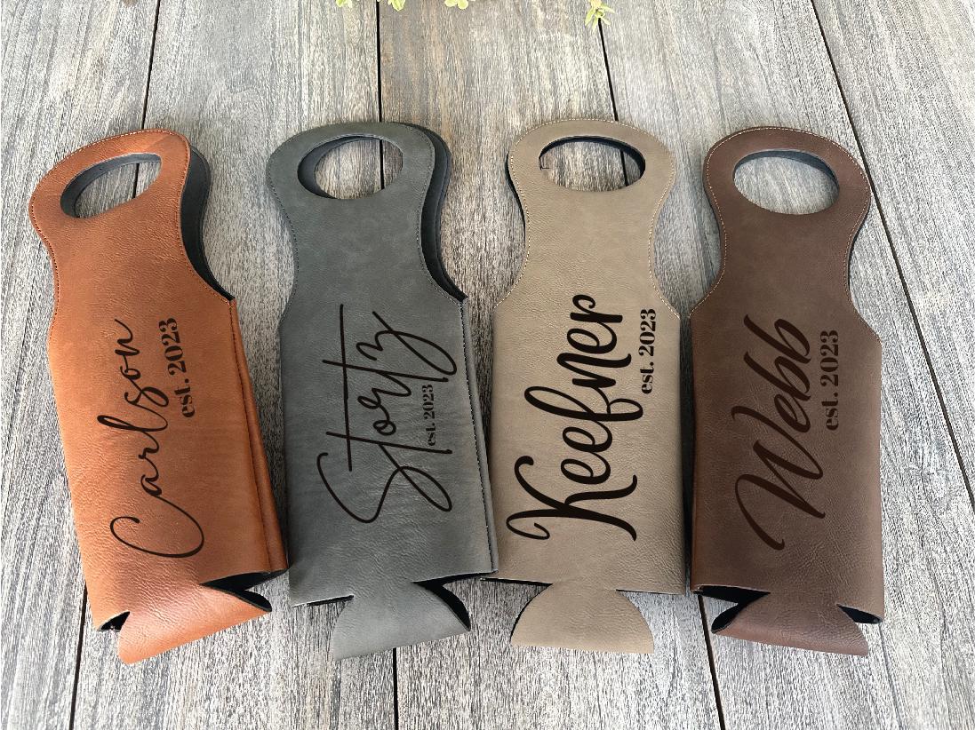Personalized Leather Wine Tote Bag, Engraved Wine Caddy, Custom Gifts for Wine Lovers, Housewarming Gifts, Corporate & Wedding Gifts