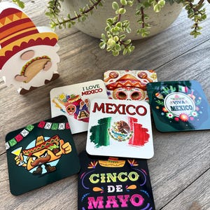 Mexico Flag Coasters, Mexican Map Coasters for Table, Tacos Birthday Party, Chistmas Gift