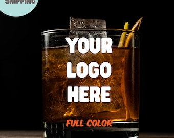 Custom Logo Whiskey Glass Full Color, Personalized Rocks Glass for Business Branding, Event or Corporate Gift