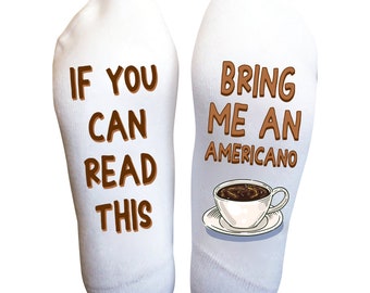 Coffee Lover Cappuccino Latte Tea Socks, Men's Socks, Christmas Gifts for Him, Bring Me Americano Coffee Socks, If You Can Read This, Funny