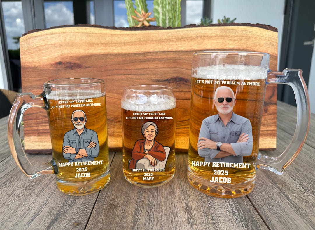 Retired Rocker Mug Personalized Photo Printed Retired Beer Mug, Retirement Gift for Men ...