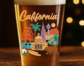 Personalized California State Pint Glass, Whiskey, Beer & Wine Glassware