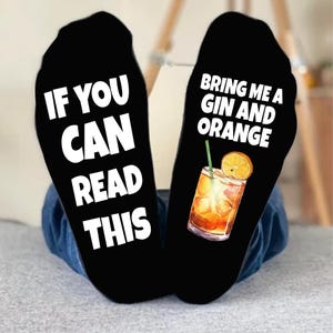 Funny Gin and Orange Socks - Bring Me a Cocktail Socks - Bartender Gift - Gin Lover Gift - Novelty Drink Socks - Custom Cocktail Socks