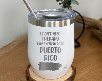 Puerto Rico Wine Tumbler: Engraved Stainless Steel Cup, 20oz