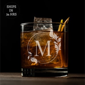 Personalized Monogram Stemless Wine Glass, Engraved Wine Glass, Split Monogram Wine glass, Custom Letter Engraved Whiskey Glass