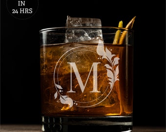 Personalized Engraved Custom Whiskey Glass, Monogram Monogram Etched Letters, Rocks Glass, Scotch Glass, Old Fashioned Bourbon Glass