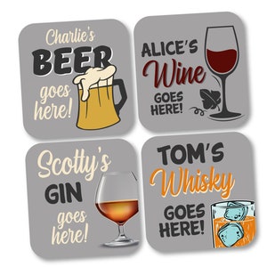 Your Drink Goes Here Coasters, Whisky Gin Beer Wine, Personalized Birthday Gift