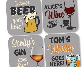Your Drink Goes Here Coasters, Whisky Gin Beer Wine, Personalized Birthday Gift