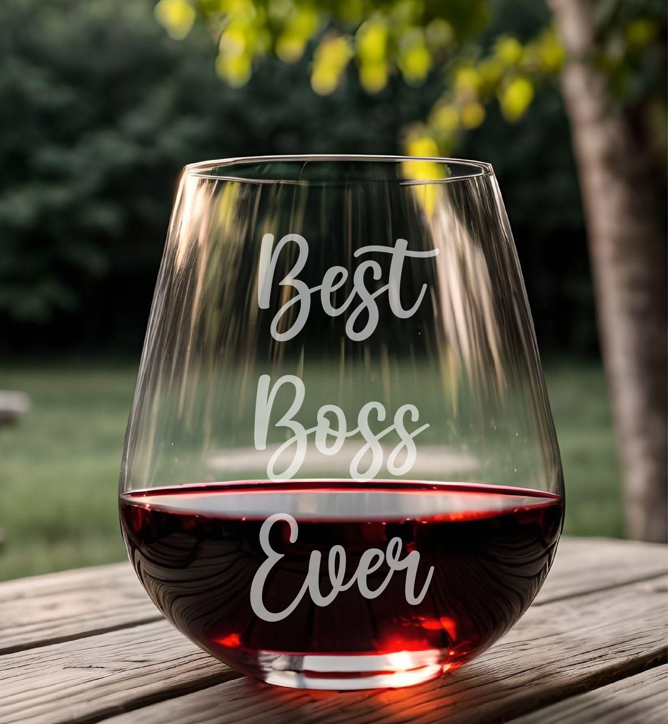 Personalized Wine Glass, Engraved Custom Name Text Glass, Stemless Wine Glasses, Best Boss Ever Glass