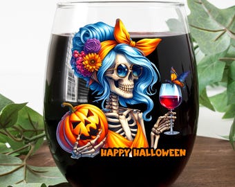 Halloween Wine Glass, Personalized Halloween Wine Glasses, Halloween Party Favors, Halloween Tumbler, Halloween Cups, Funny Wine Glass