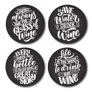 Wine Custom Coasters, Drinks Set, Funny Wine Quotes, Birthday Gift, Christmas Party