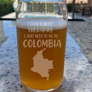 Colombia Beer Can Glass Engraved 16oz, Custom Map Beer Glass