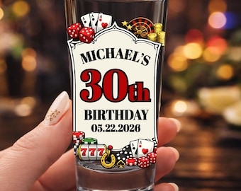 Casino Birthday Party Shot Glass, Personalized Name Shot Glass, Vegas Theme Party Favor, 30th Birthday Shot Glass, Gambling Party