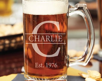 Engraved Beer Mug, Personalized Gift for Him, Custom Laser Engraved Glass