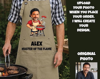 Gift For Dad, Personalized BBQ Apron, Custom Cartoon Grill Apron, Funny Fathers Day Gift For Him,  BBQ Apron, Funny Chef Apron