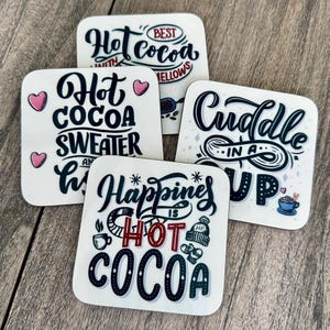 Hot Cocoa Coasters, Wood Protection Set, Funny Birthday Gifts