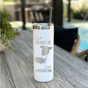 Spain Map Tumbler, Engraved Skinny 20oz Tumbler, Travel Cup for Men and Women, Custom Spain Flag Tumbler