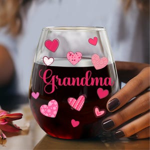 Your Name Wine Glass, Valentine&#39;s Day Glass, Wine Glass, Valentine Text, Galentine&#39;s Day Wine Glass, Personalized Glass with Hearts