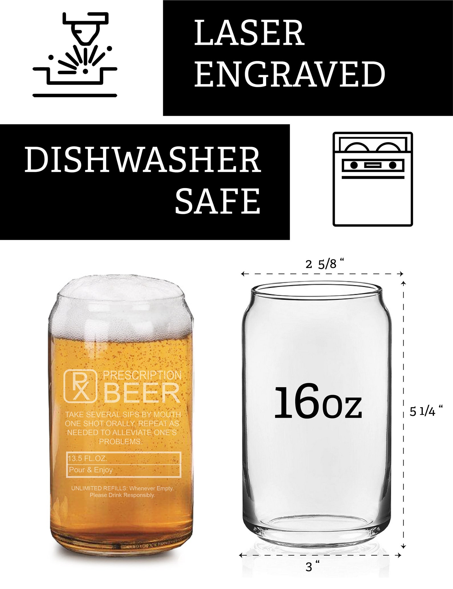 Prescription Beer Glass Beer Can Glass Engraved 16oz Custom - Etsy