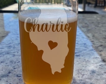 Home State Personalized Etched Cup, Personalized Beer Can Glass, Gift for Husband, Engraved Beer Glass, Custom Beer Glass, Gift for Dad,