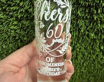Personalized Flowers Birthday Shot Glasses, Cheers 50th Years Party, Tall Shooter Favors