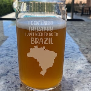 Etched Brazil Map Beer Can Glass: Brazilian Lover Gift