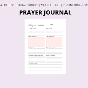 Diario de oración imprimible, Diario bíblico, Plantilla de planificador de fe cristiana, Carta A4 A5 del versículo bíblico