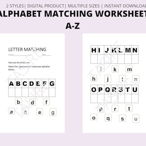 アルファベットの小文字と大文字のマッチング、印刷可能なワークシート、幼児就学前教育教材、ホームスクールとデイケア、EYFS、数え方