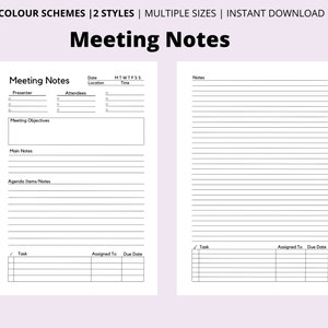 Meeting Notes, Minute Minutes, Meeting Agenda Record,  Meeting Planner, Meeting Notes Template, Office Business Notes, Work Planner, Project