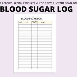 Blood Sugar Log Printable, Blood Sugar Reading Tracker, Blood Glucose Tracker, Diabetes Printable, PDF, A4 , A5 - Letter - Half Letter