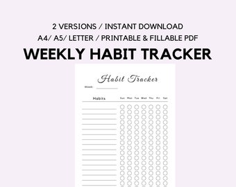 Einfacher wöchentlicher Habit Tracker, Minimalistischer Habit Tracker, Routine Tracker, 7 Tage Habit Challenge PDF A4, A5, Letter