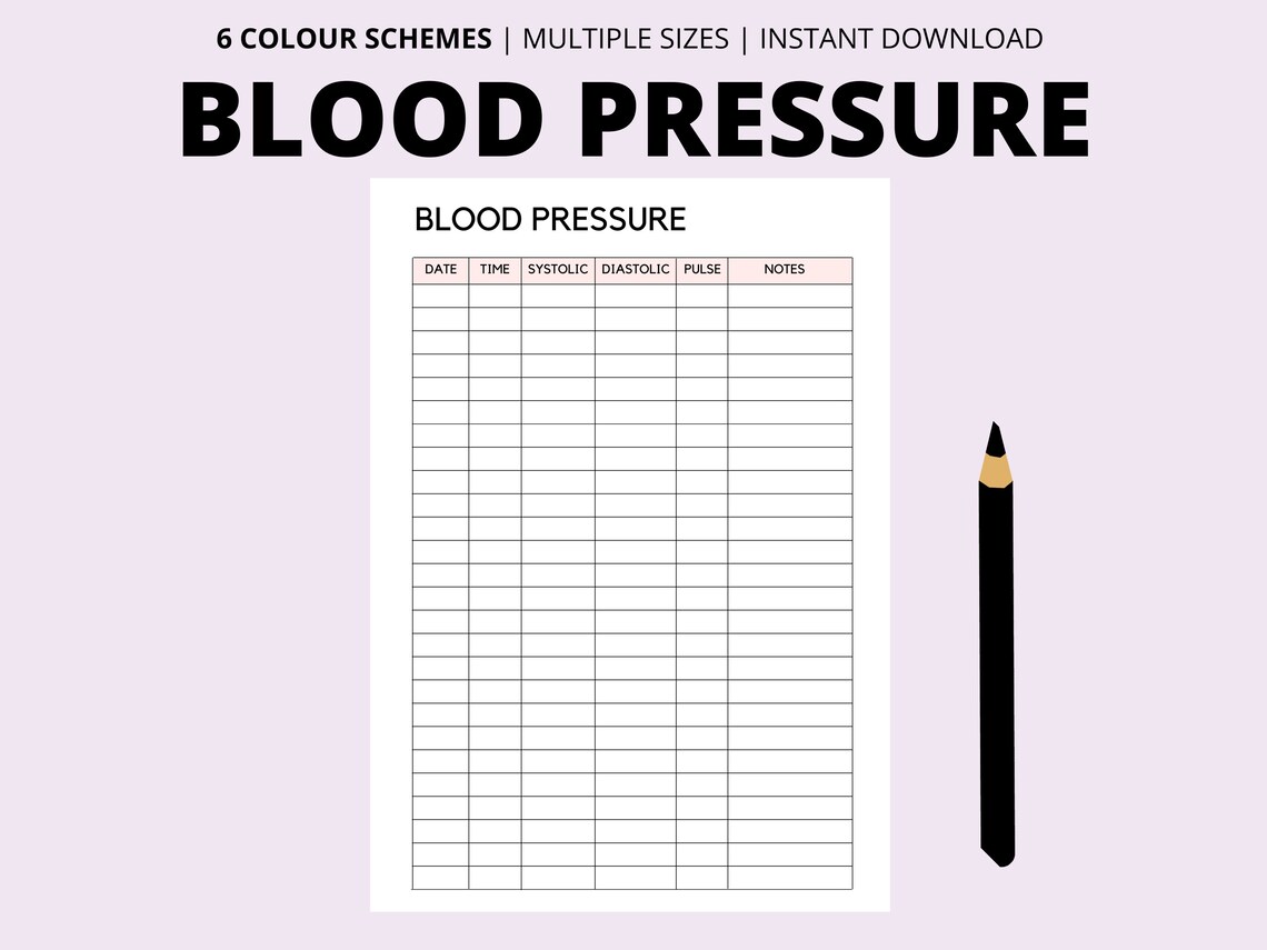 Blood Pressure Log Book Printable, High Blood Pressure Tracker, Medical
