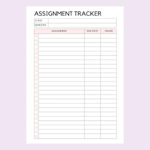 Assignment Tracker, Assignment Printable List, Student Study Planner ...