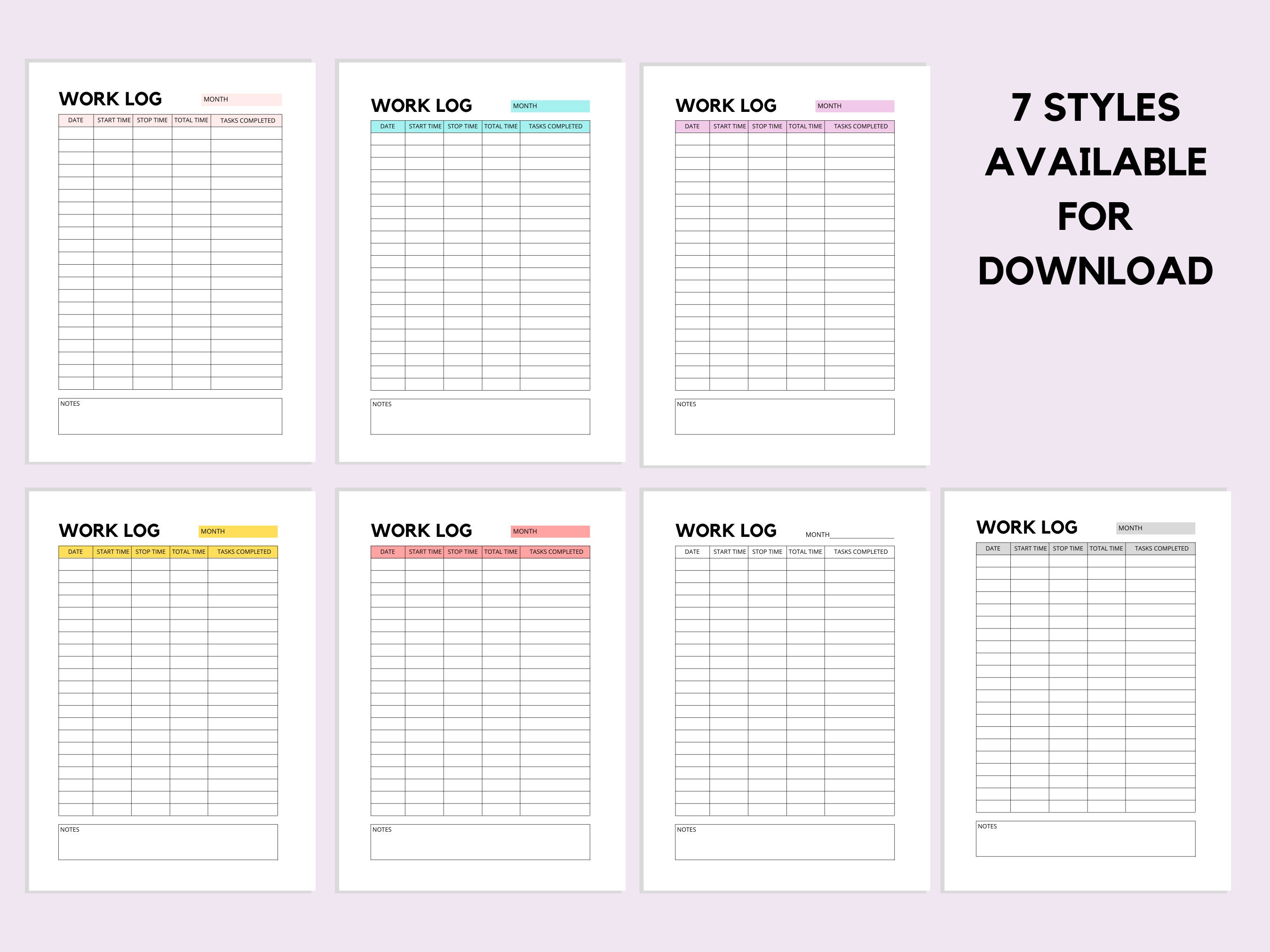 Work Log Printable Time Spent Tracker Time Log Working | Etsy