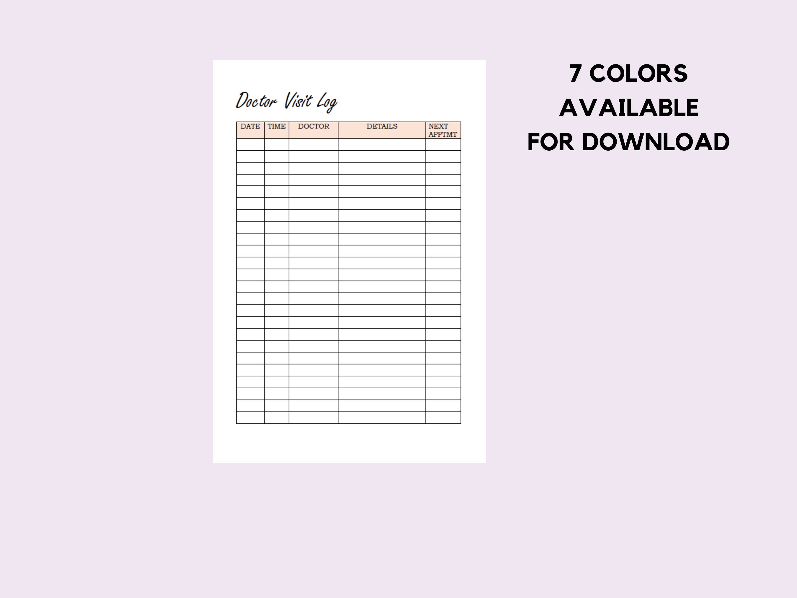 Doctor Visit Log, Doctor Visit Tracker Printable, Doctors Appointments