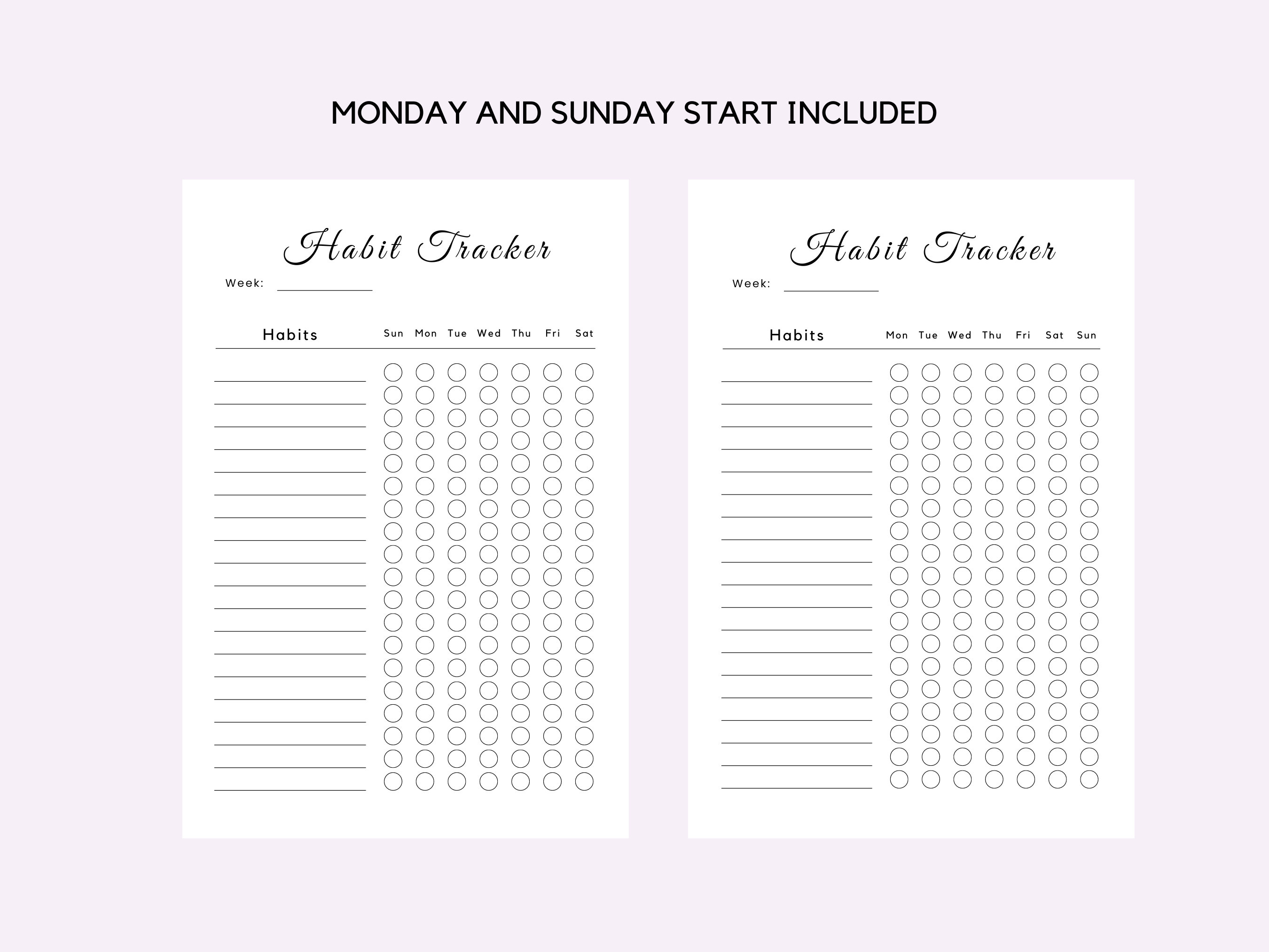 Simple Printable Weekly Habit Tracker, Minimalist Habit Tracker ...