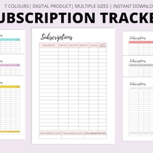 Subscription Tracker, Membership Tracking, Monthly Subscription Checklist, Expense Planner, Account Tracker, A4 and US Letter PDF Template