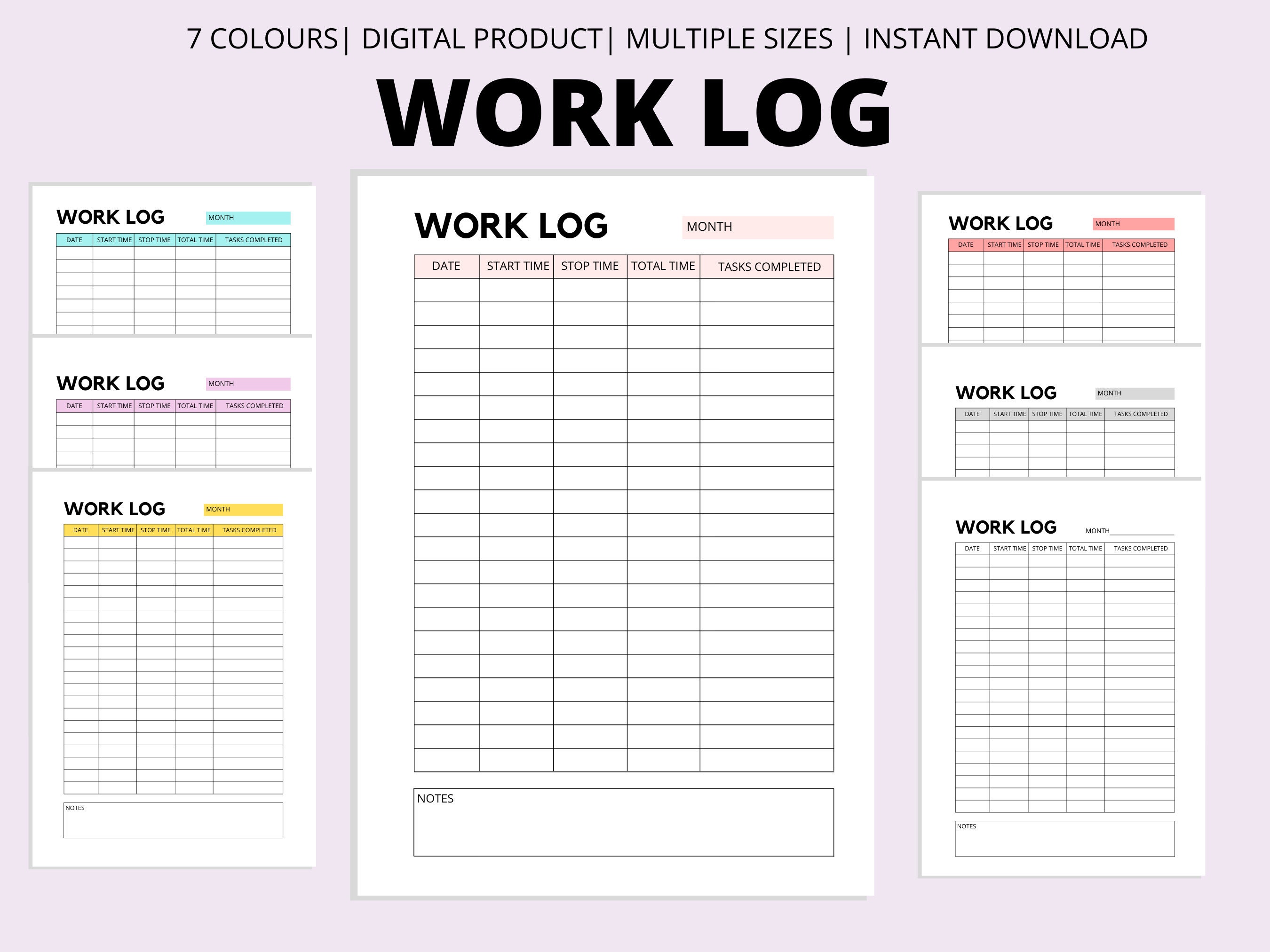 Working Hours Log Work Log Printable Time Tracker Activity Tracker. Time Log