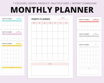Planificador mensual, Calendario en blanco de descarga digital imprimible, Calendario minimalista, Plantilla de calendario 2022, Carta A4 A5 PDF