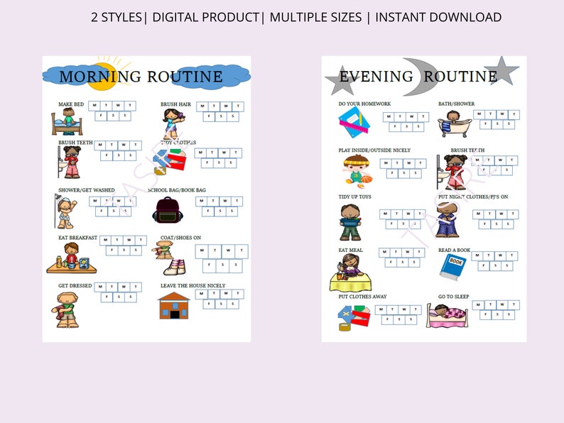 Kids Morning/evening Routine, Printable Checklist, Child Routine, ADHD ...