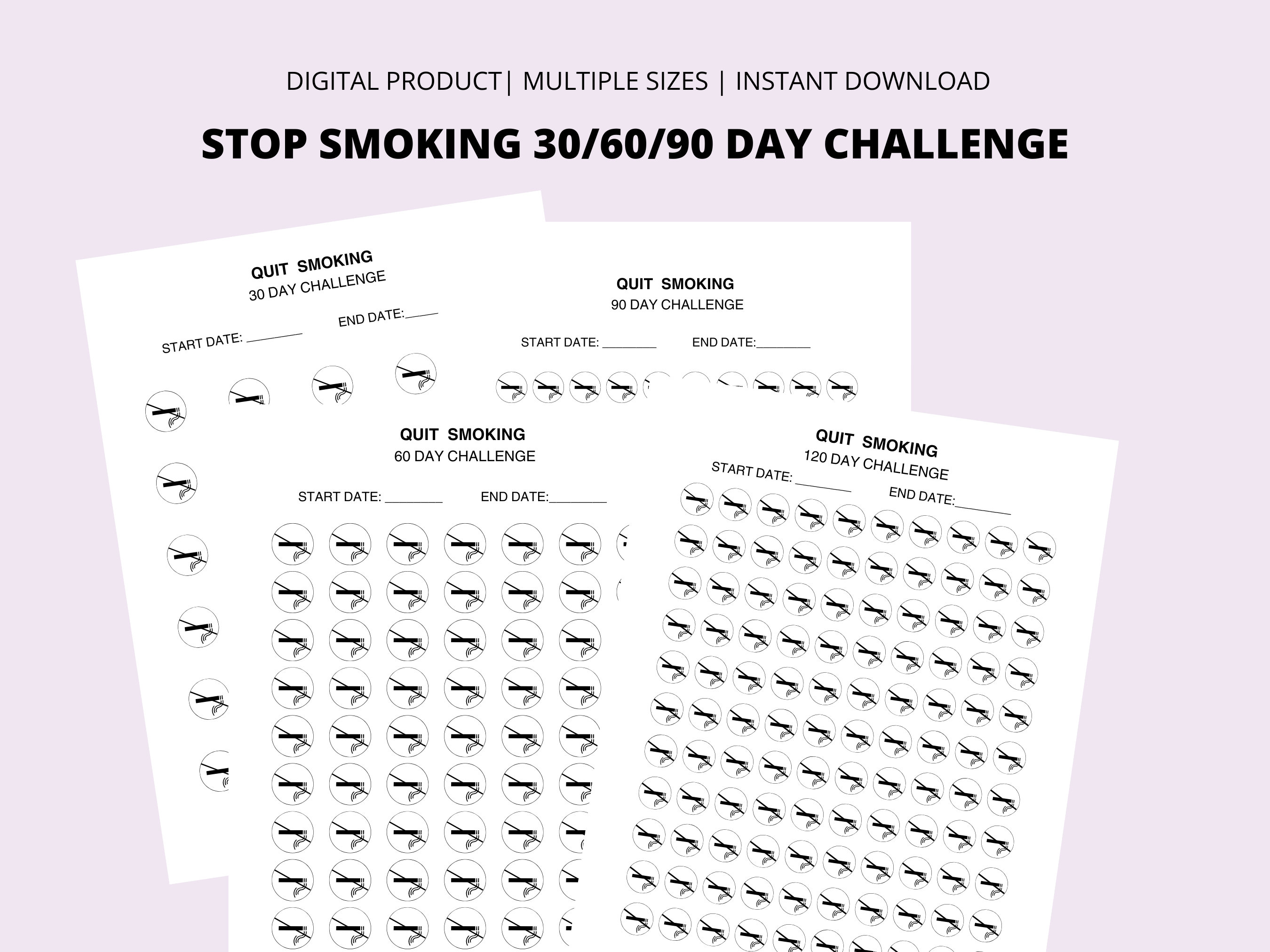 30\ 60\ 90 Day Quit Smoking Challenge, Printable Nicotine Challenge ...