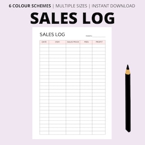 Registro de ventas imprimible, rastreador de ganancias de ventas, registrador de ventas, registro de pedidos, imprimibles de inicio de negocios, PDF carta A4