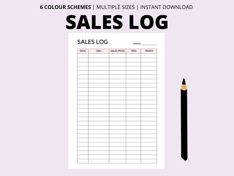 Sales Log Printable, Sale Profits Tracker, Sale Recorder, Orders Log ...