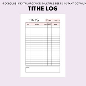 Tithe Log Tithing Log Instant Printable Tithe Record One - Etsy