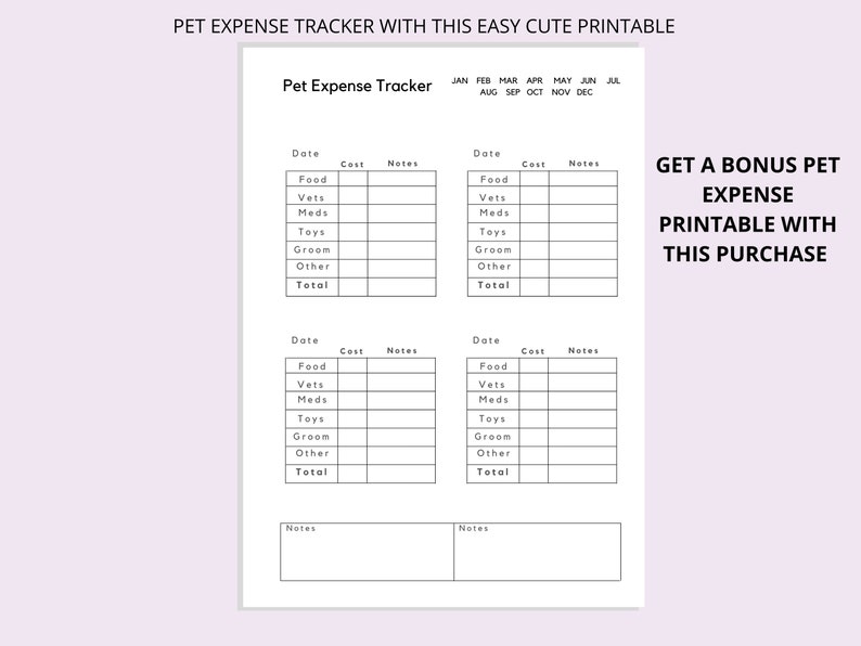 Pet Expense Tracker Printable, Pet Spending Log, Dog Care Costs Tracker