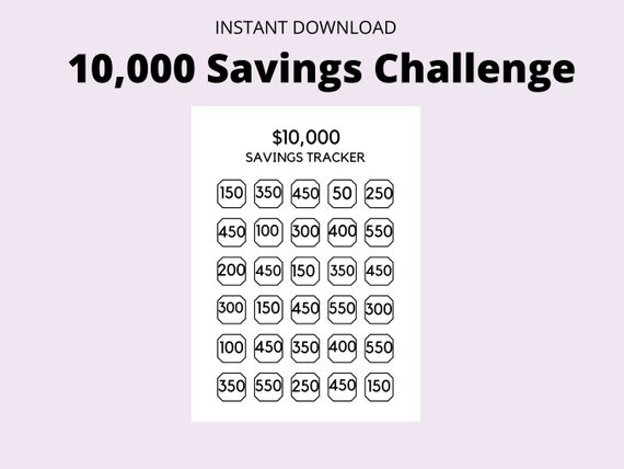 10000 Savings Printable Money Saving Challenge Save 10k | Etsy