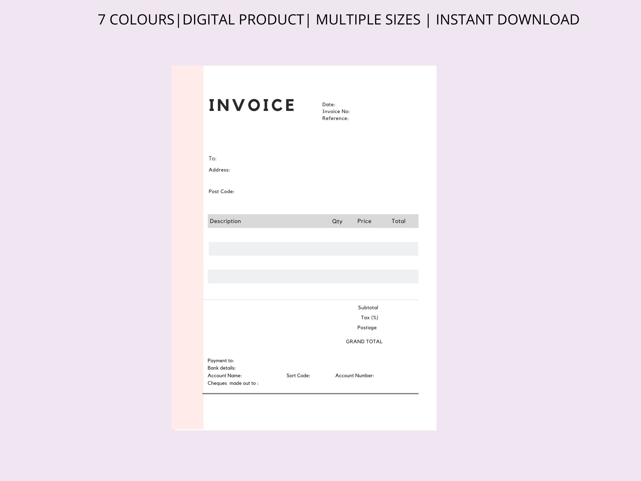 Invoice Template Printable Invoice Business Invoice Form - Etsy UK