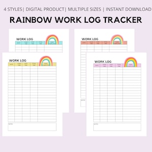 Rainbow Work Log Printable, Time Spent Tracker, Time Log, Working Hours, WorkLog, Business Start Up, Work time log, Time Card, Timesheet,
