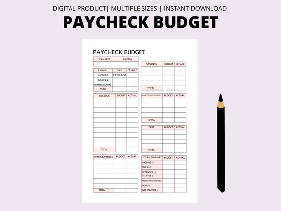 Paycheck Budget Planner Printable Weekly Budget Template | Etsy