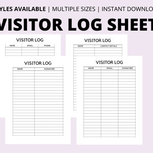 Minimalist Visitor Log Sheet, 4 Email Visitor Log Forms, PRINTABLE Visitor, Event Visitor Log, Sign In Sheet, A4 PDF, Instant Download